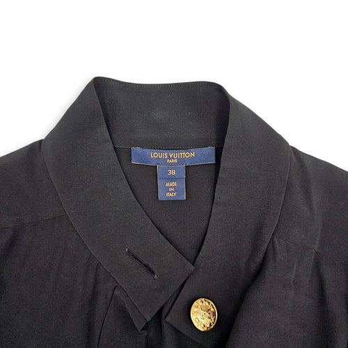 LV Button Down Shirt with Mandarin Collar and Lace Detailing 38 Black Ready-To-Wear in Silk Gold hardware CL2601-18538 5