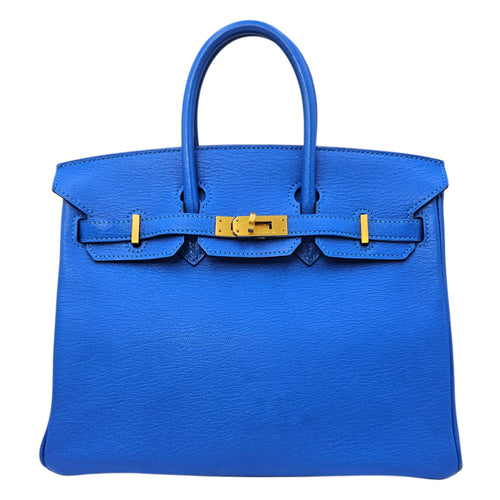 HSS Birkin 25 Blue Hydra/Vert Verone in Chevre Mysore Brushed Gold hardware CL2601-18750 1