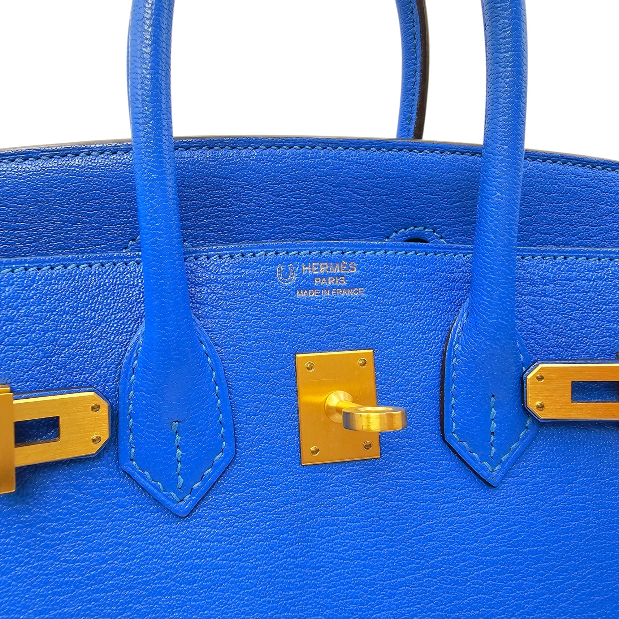 HSS Birkin 25 Blue Hydra/Vert Verone in Chevre Mysore Brushed Gold hardware CL2601-18750 18