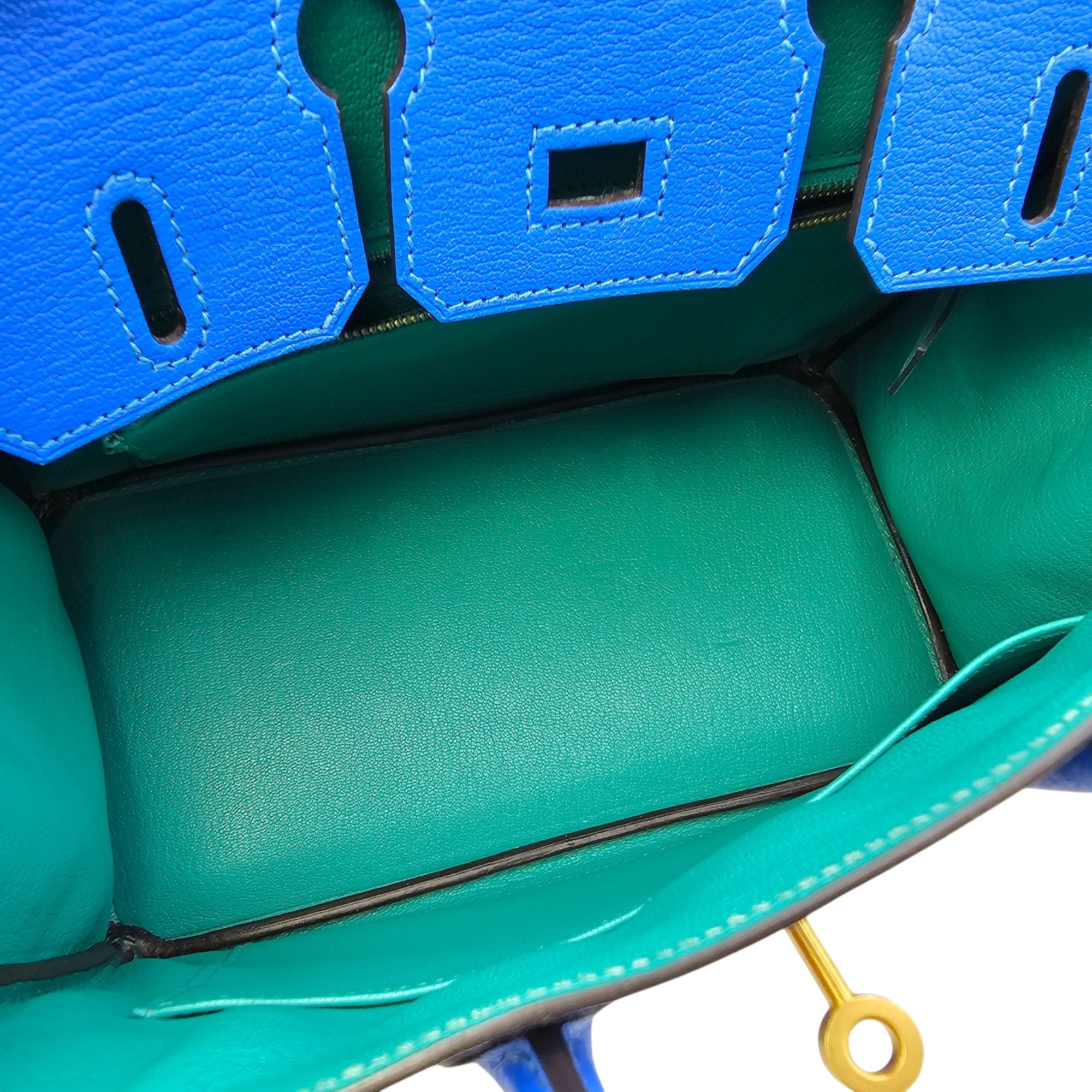 HSS Birkin 25 Blue Hydra/Vert Verone in Chevre Mysore Brushed Gold hardware CL2601-18750 6