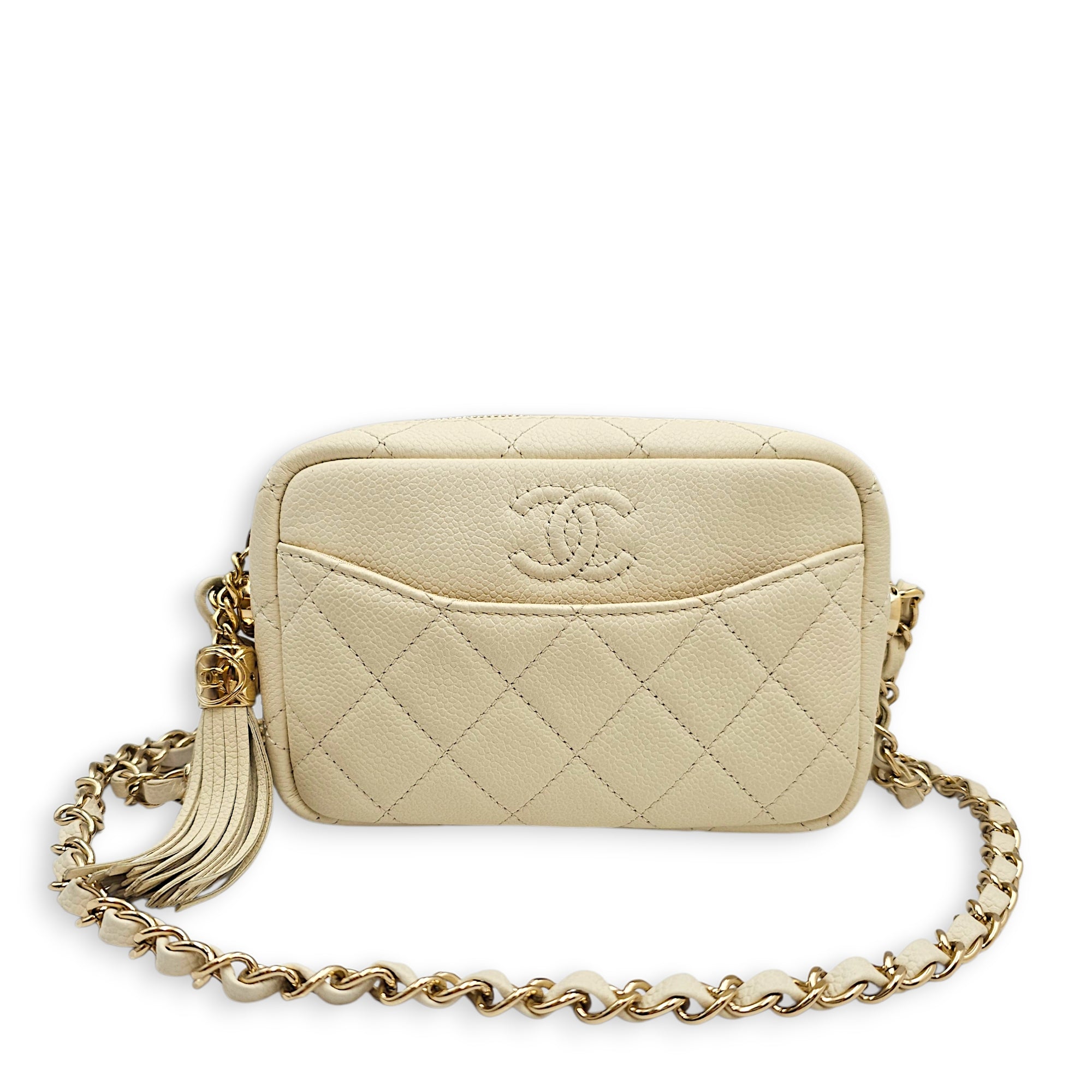 Small Quilted Caviar Camera in off white  White Crossbody Bag in Calfskin Gold hardware CL2601-18791 1