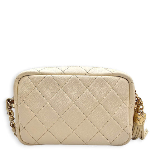 Small Quilted Caviar Camera in off white  White Crossbody Bag in Calfskin Gold hardware CL2601-18791 2
