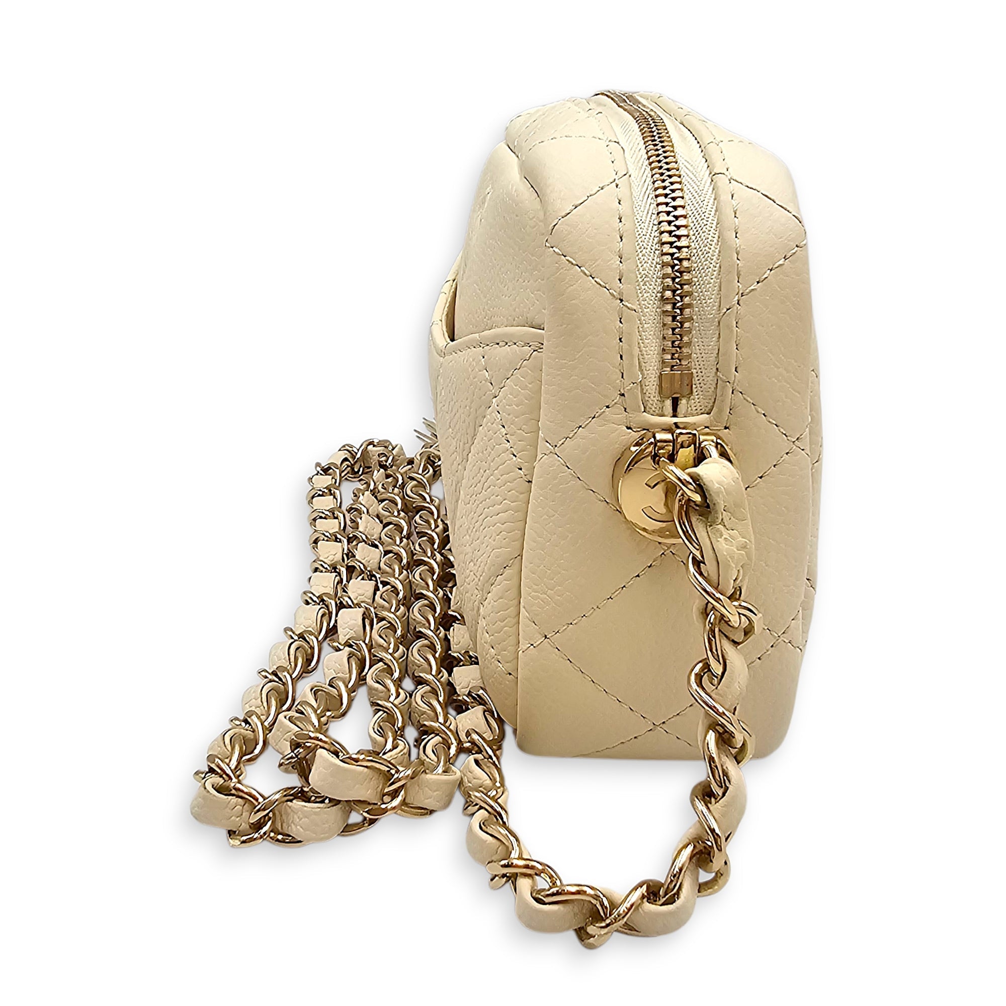 Small Quilted Caviar Camera in off white  White Crossbody Bag in Calfskin Gold hardware CL2601-18791 5