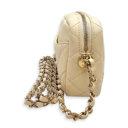 Small Quilted Caviar Camera in off white  White Crossbody Bag in Calfskin Gold hardware CL2601-18791 5