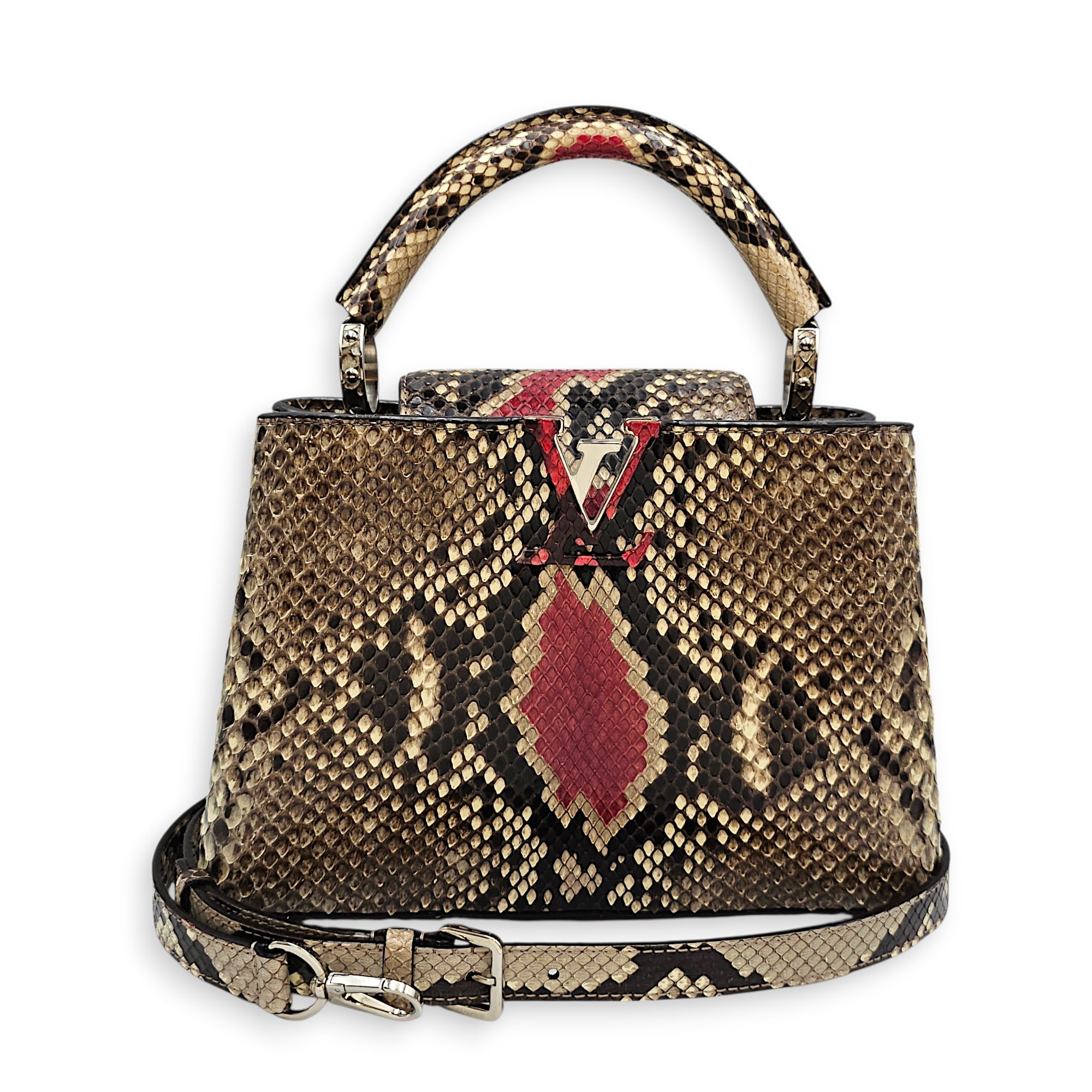 Capucines BB Python  27 Red Top Handle Bag in Python Leather Silver hardware CL2601-18805 3