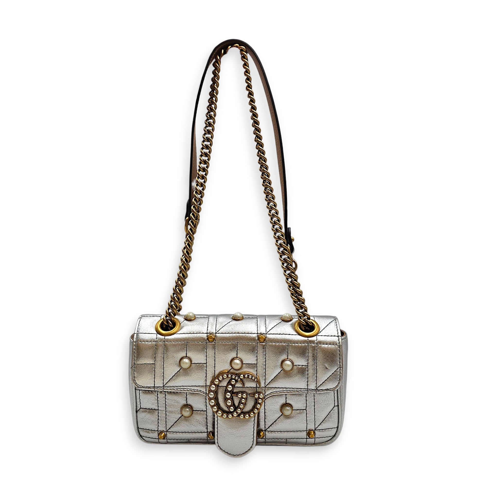GG Marmont Mini Matelasse Shoulder  Silver Shoulder Bag in Metallic Gold hardware CL2601-18809 3