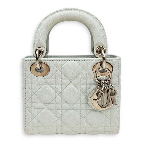 Mini Lady Dior  Blue Top Handle Bag in Calfskin Silver hardware