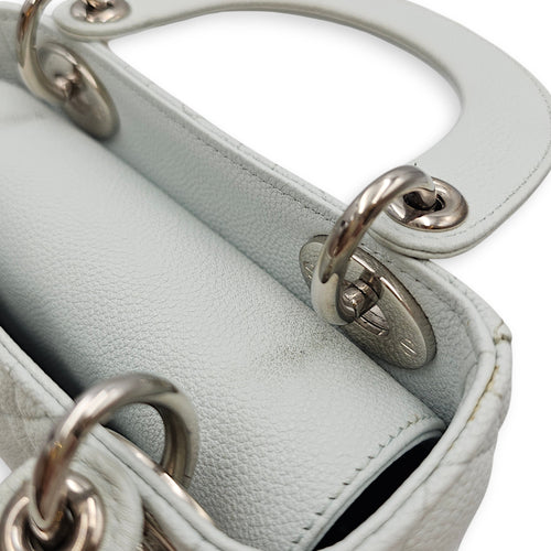Mini Lady Dior  Blue Top Handle Bag in Calfskin Silver hardware