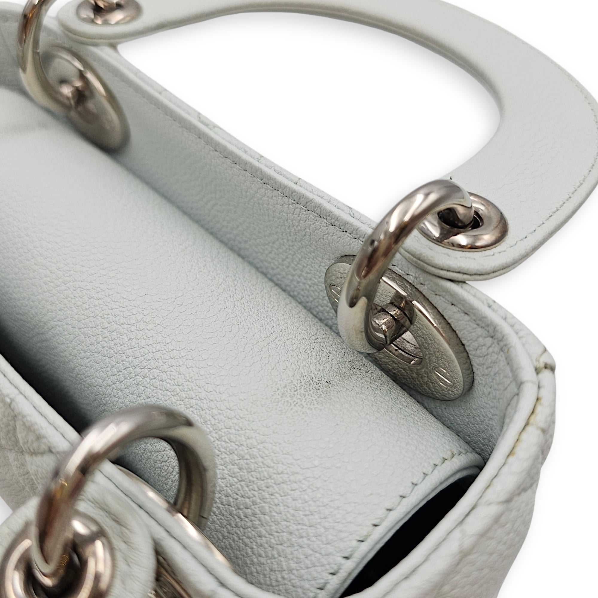 Lady Dior  Mini Teal Top Handle Bag in Calfskin Silver hardware CL2601-18814 9