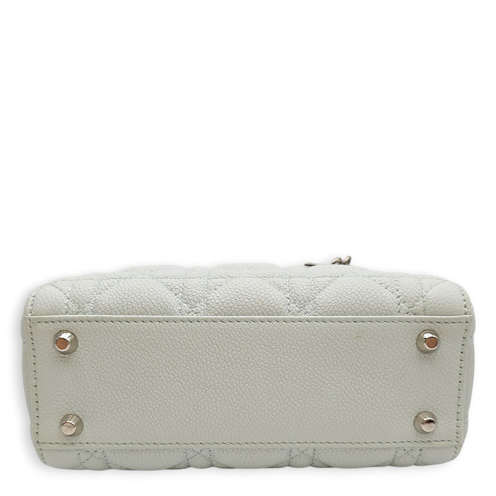 Lady Dior  Mini Teal Top Handle Bag in Calfskin Silver hardware CL2601-18814 6
