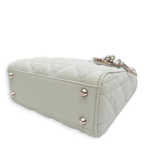 Mini Lady Dior  Blue Top Handle Bag in Calfskin Silver hardware