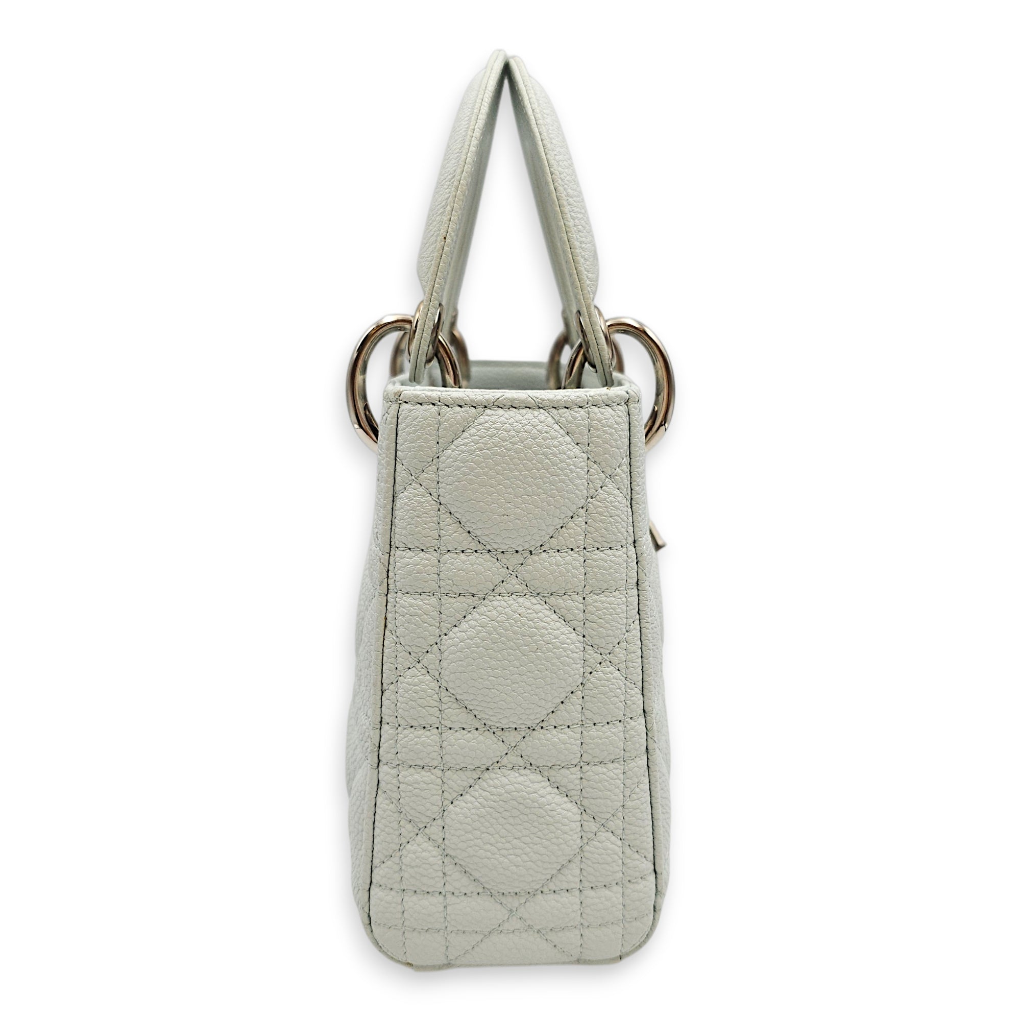 Lady Dior  Mini Teal Top Handle Bag in Calfskin Silver hardware CL2601-18814 4