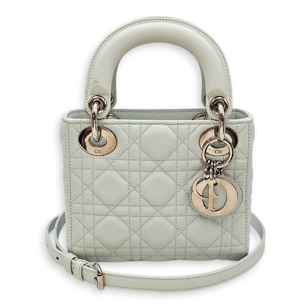 Mini Lady Dior  Blue Top Handle Bag in Calfskin Silver hardware