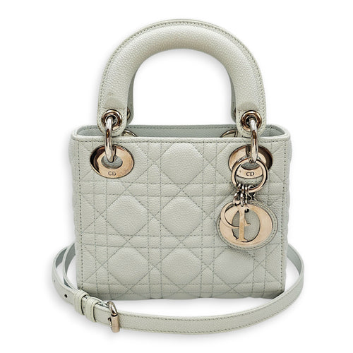 Mini Lady Dior  Blue Top Handle Bag in Calfskin Silver hardware