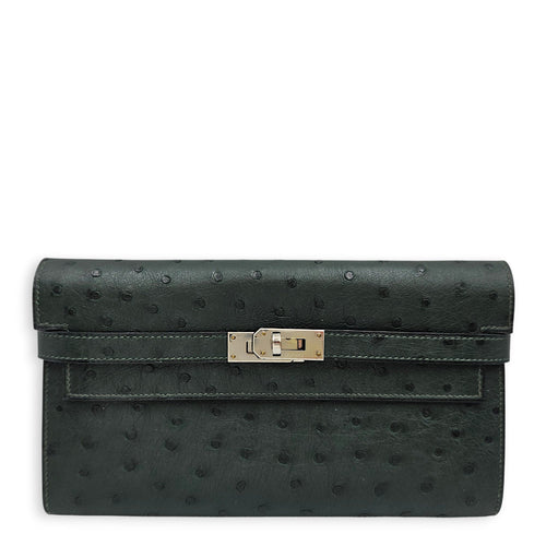 Vert Titien  Kelly Wallet in Ostrich Palladium hardware CL2601-18860 1