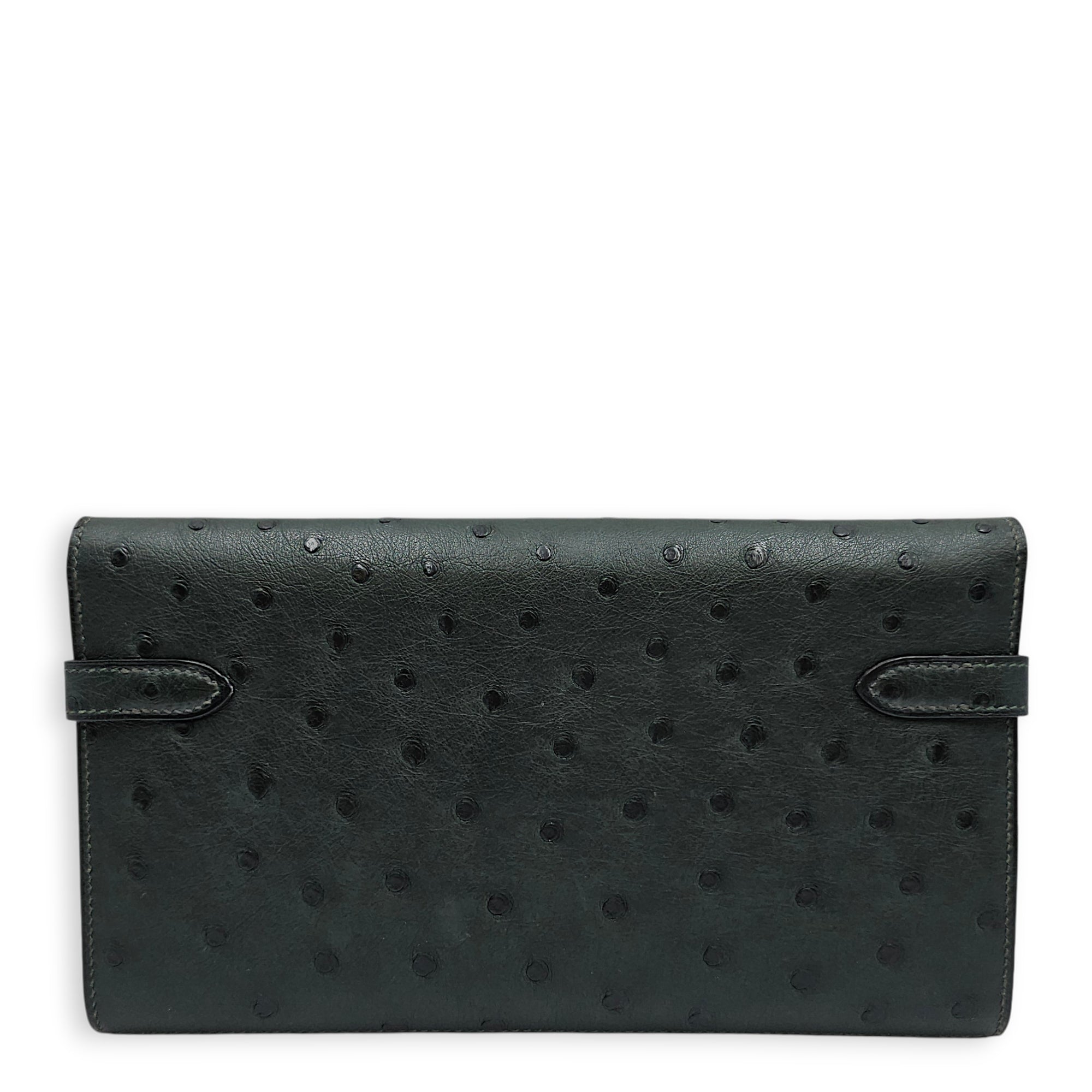 Vert Titien  Kelly Wallet in Ostrich Palladium hardware CL2601-18860 2