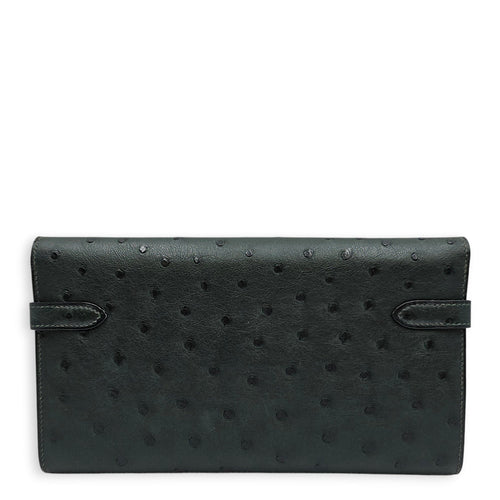 Vert Titien  Kelly Wallet in Ostrich Palladium hardware CL2601-18860 2