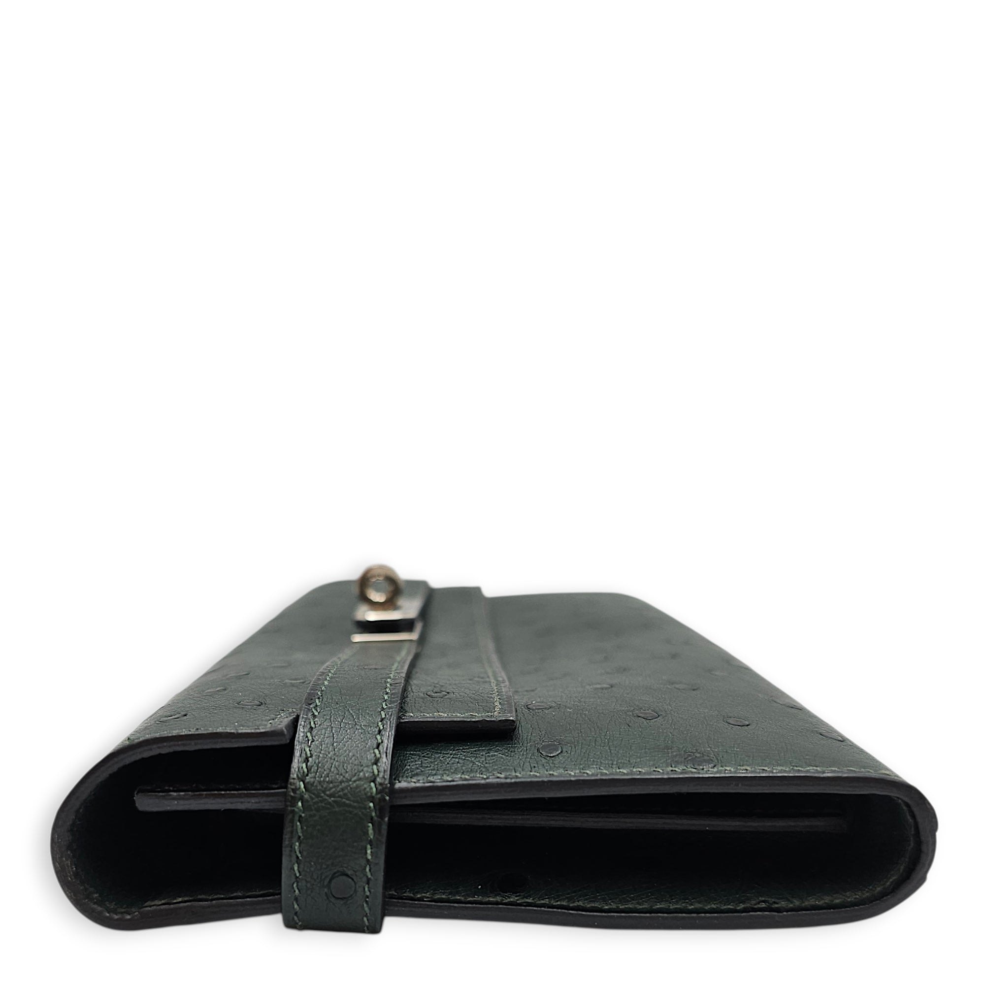 Vert Titien  Kelly Wallet in Ostrich Palladium hardware CL2601-18860 4