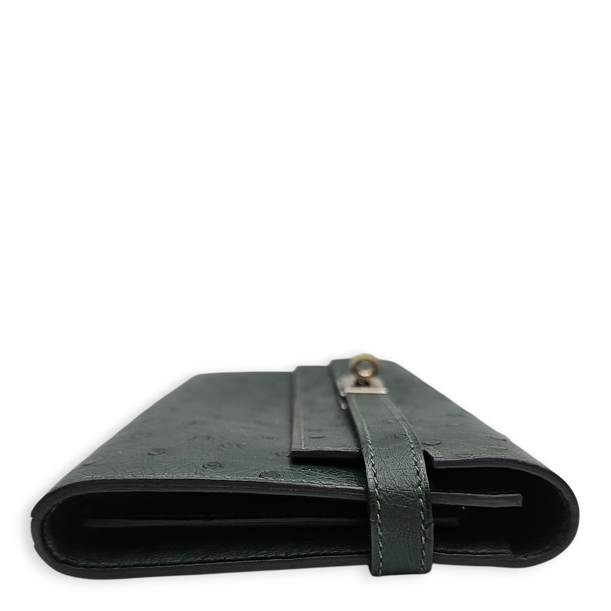 Vert Titien  Kelly Wallet in Ostrich Palladium hardware CL2601-18860 3