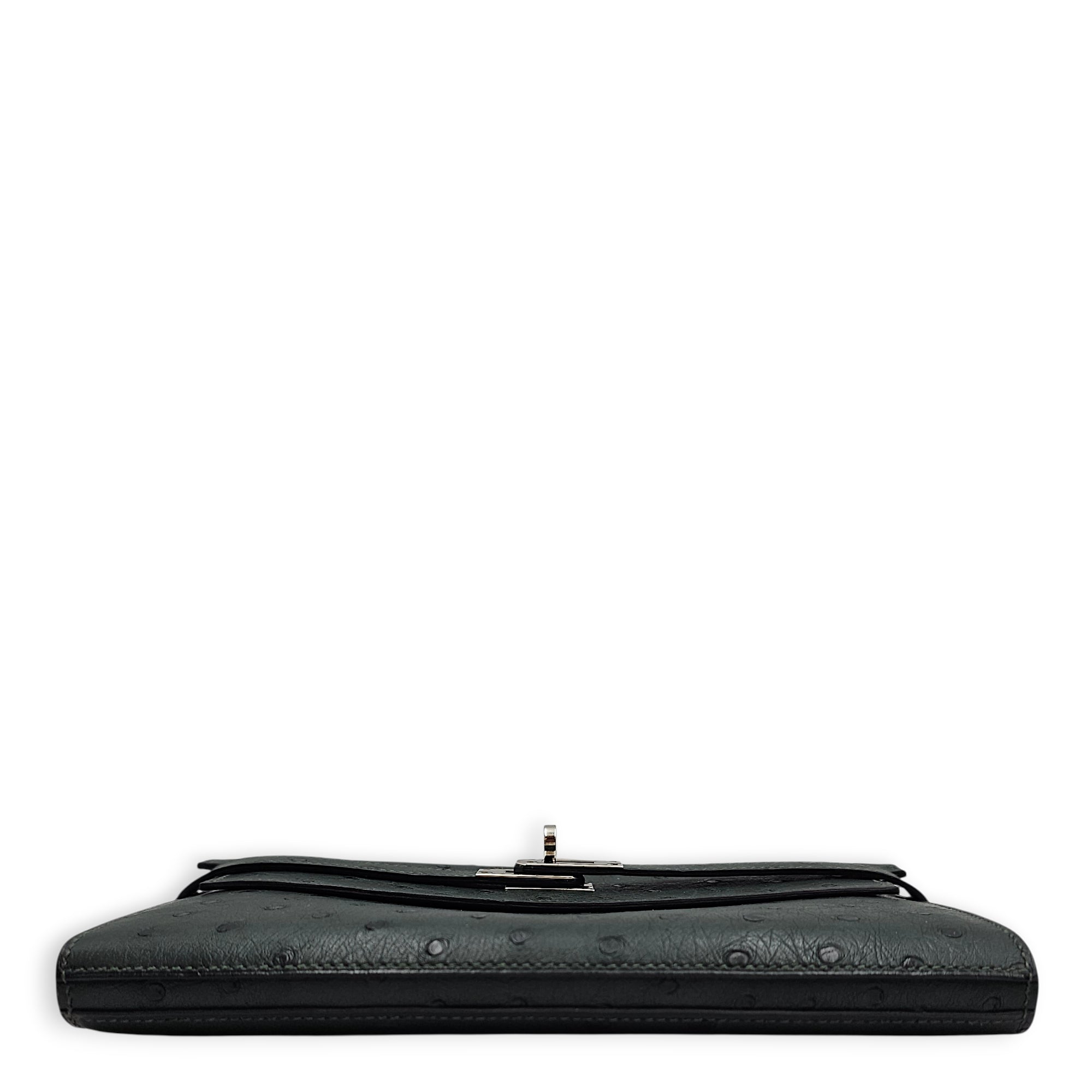 Vert Titien  Kelly Wallet in Ostrich Palladium hardware CL2601-18860 5