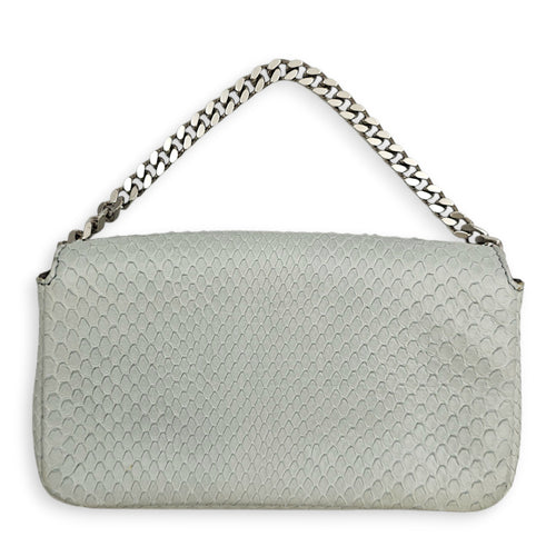 Fendi Micro Baguette in Eggshell Python with Fur and Crystal “ Monster” eye detailing  Grey Top Handle Bag Silver hardware