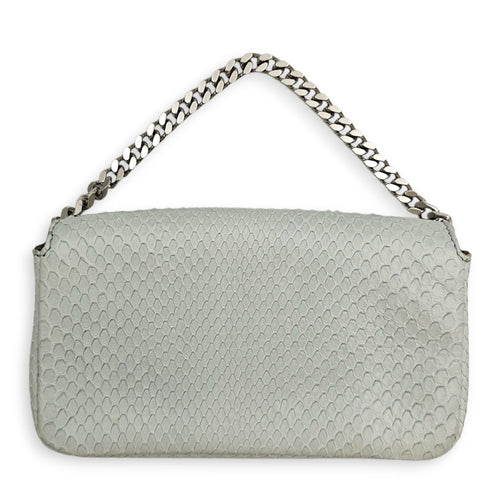 Fendi Micro Baguette in Eggshell Python with Fur and Crystal “ Monster” eye detailing  Grey Top Handle Bag Silver hardware CL2601-18866 2