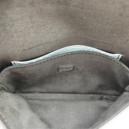 Fendi Micro Baguette in Eggshell Python with Fur and Crystal “ Monster” eye detailing  Grey Top Handle Bag Silver hardware