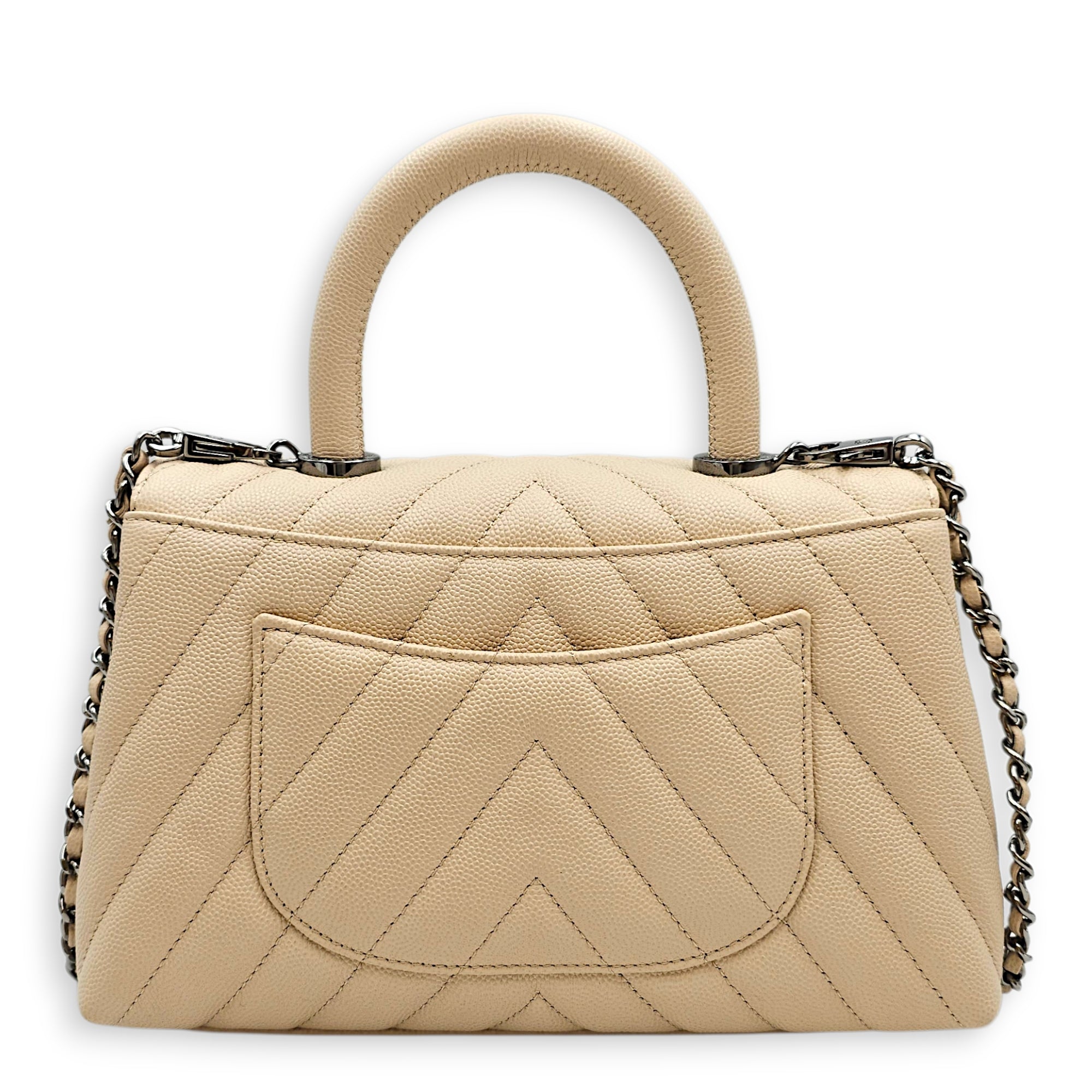 Coco Handle Chevron light beige  Beige Shoulder Bag Silver hardware CL2601-18875 2