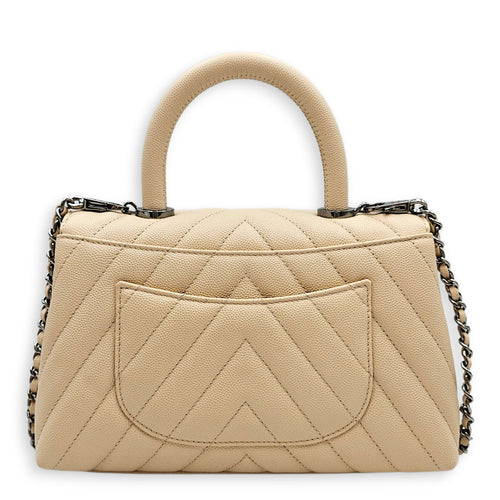 Coco Handle Chevron light beige  Beige Shoulder Bag Silver hardware CL2601-18875 2