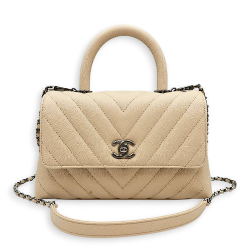 Coco Handle Chevron light beige  Beige Shoulder Bag Silver hardware CL2601-18875 1