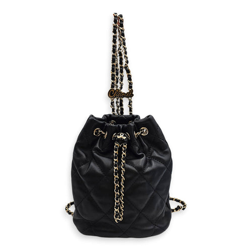 Quilted Mini  Drawstring Bucket /Backpack  Black Backpack in Lambskin Silver hardware CL2601-18881 1