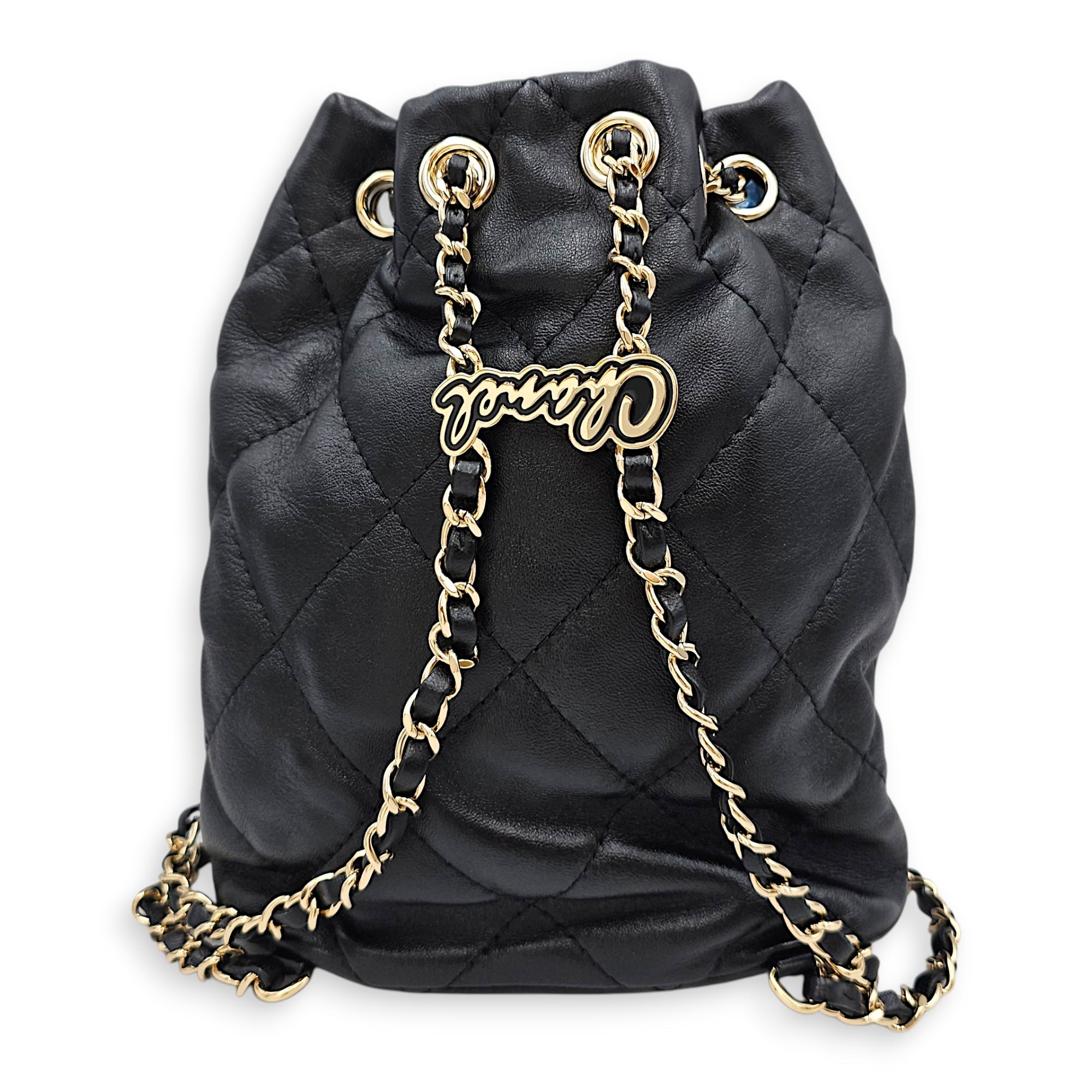 Quilted Mini  Drawstring Bucket /Backpack  Black Backpack in Lambskin Silver hardware CL2601-18881 2