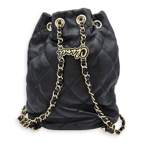 Quilted Mini  Drawstring Bucket /Backpack  Black Backpack in Lambskin Silver hardware CL2601-18881 2