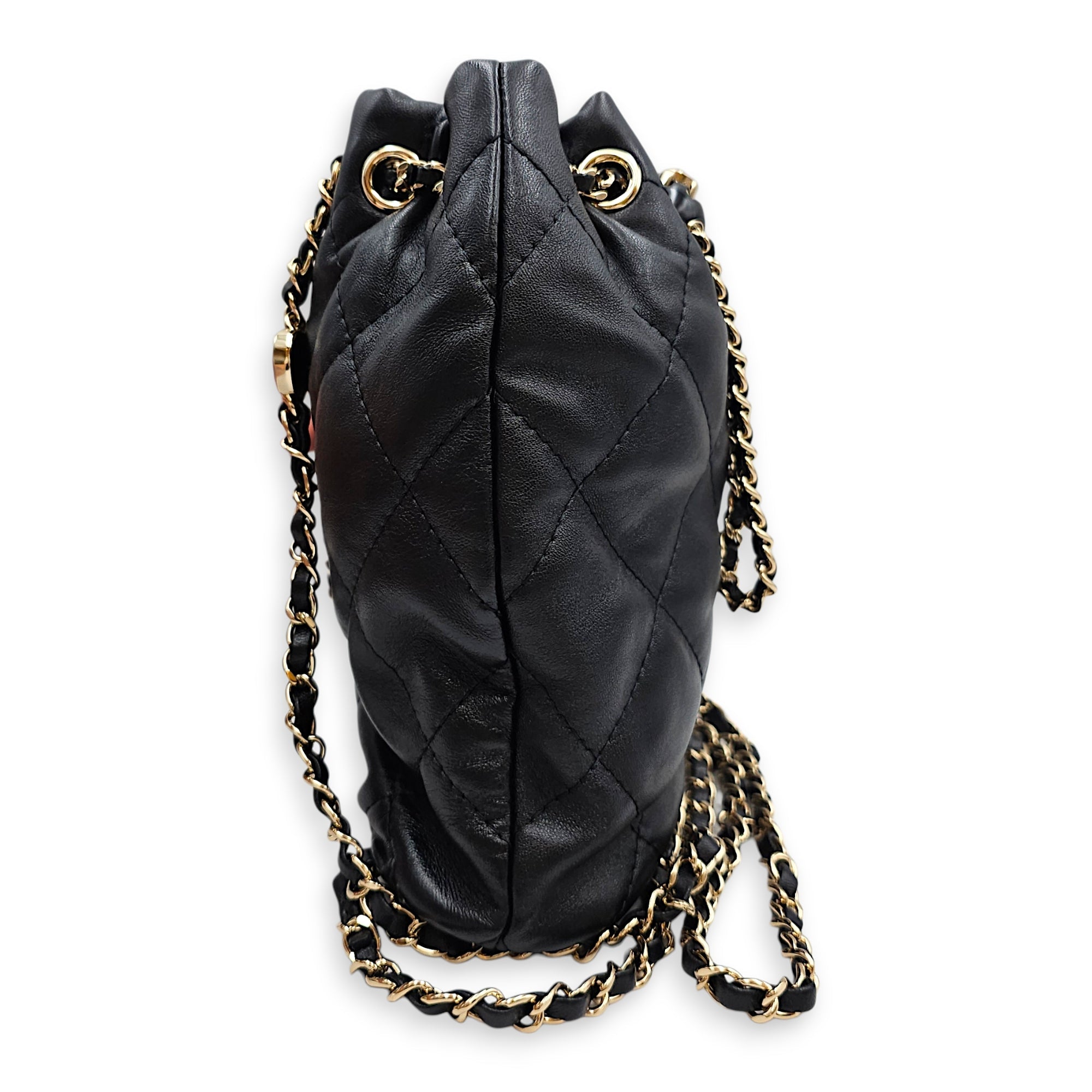 Quilted Mini  Drawstring Bucket /Backpack  Black Backpack in Lambskin Silver hardware CL2601-18881 3
