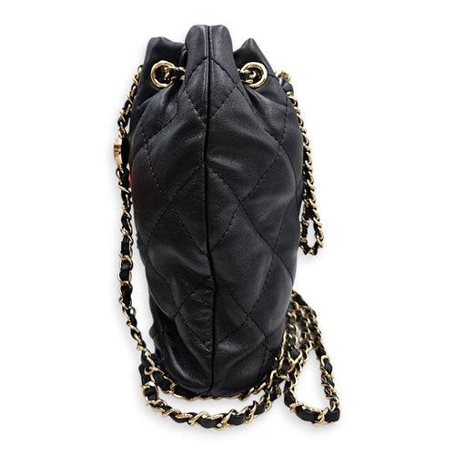 Quilted Mini  Drawstring Bucket /Backpack  Black Backpack in Lambskin Silver hardware CL2601-18881 3