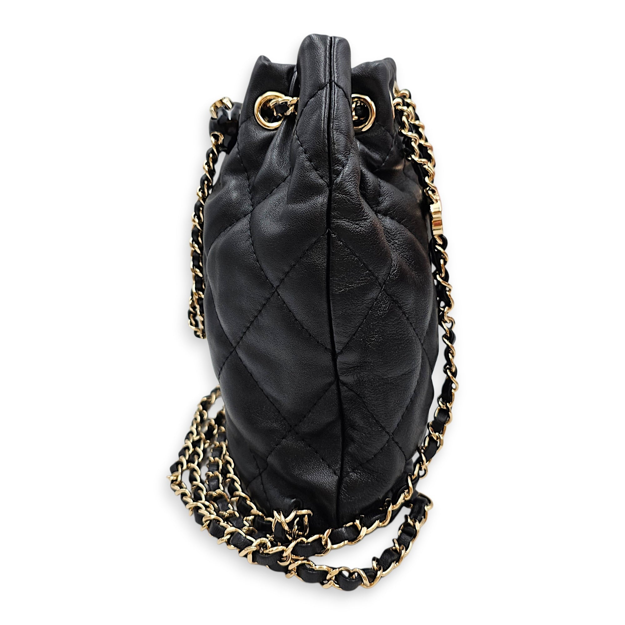 Quilted Mini  Drawstring Bucket /Backpack  Black Backpack in Lambskin Silver hardware CL2601-18881 4