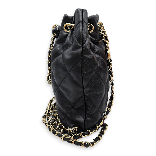 Quilted Mini  Drawstring Bucket /Backpack  Black Backpack in Lambskin Silver hardware CL2601-18881 4