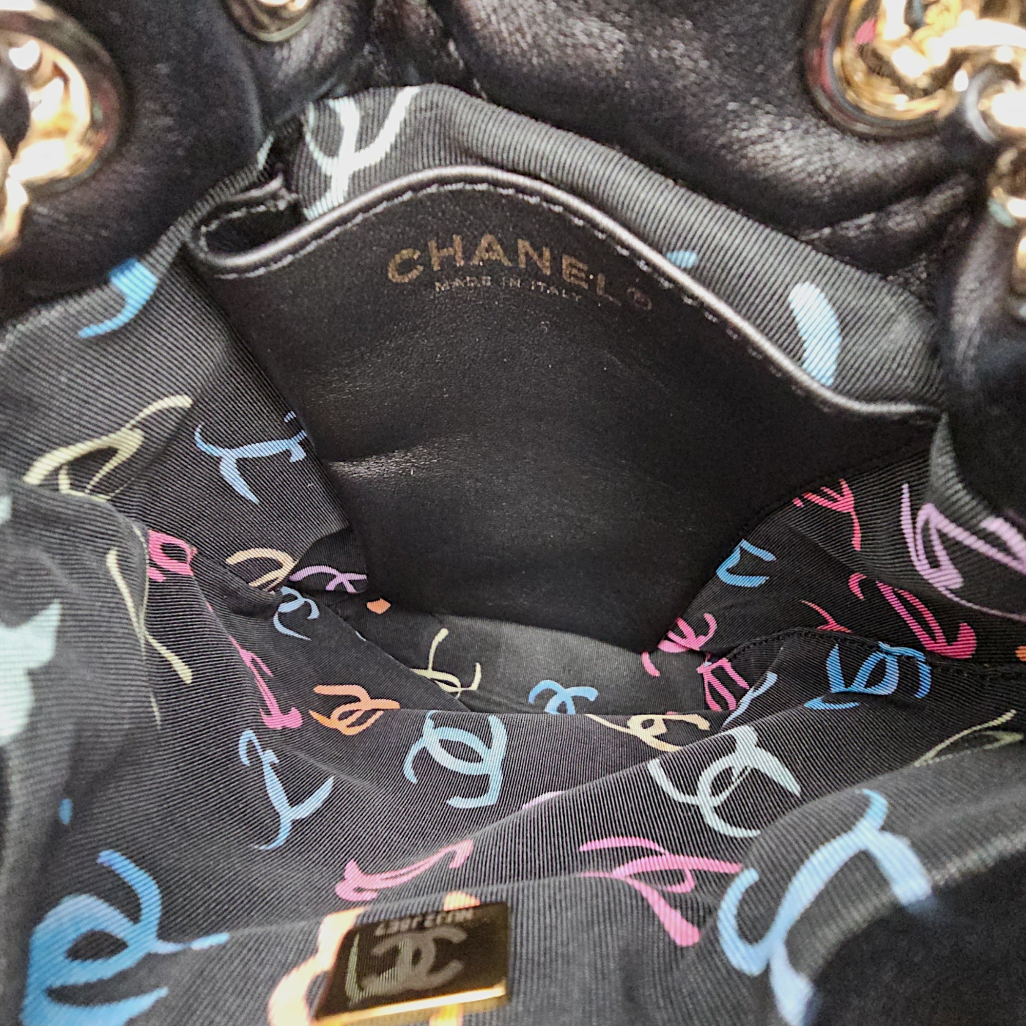 Quilted Mini  Drawstring Bucket /Backpack  Black Backpack in Lambskin Silver hardware CL2601-18881 6