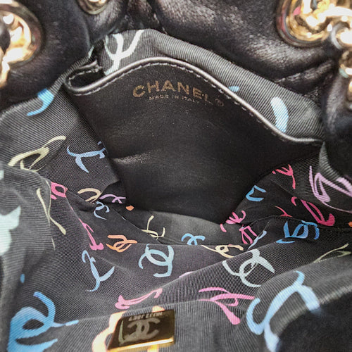 Quilted Mini  Drawstring Bucket /Backpack  Black Backpack in Lambskin Silver hardware CL2601-18881 6