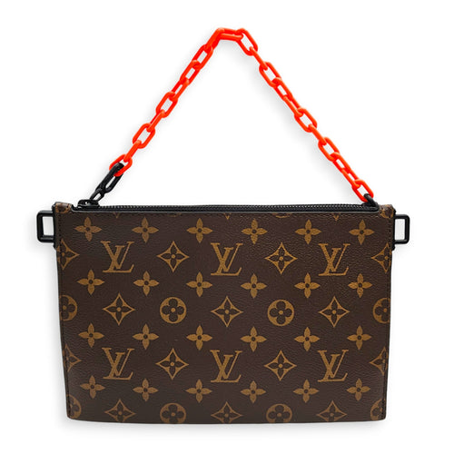 Trio Messenger with black/brown monogram with an orange chain detail & Multi coloured Jacquard Strap Black Crossbody Bag in Calfskin Gunmetal hardware CL2601-18882 4