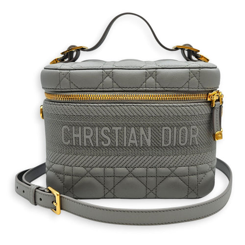 Small Dior Travel Vanity Case with Strap  Grey Vanity Bag in Lambskin Gold hardware CL2601-18886 3