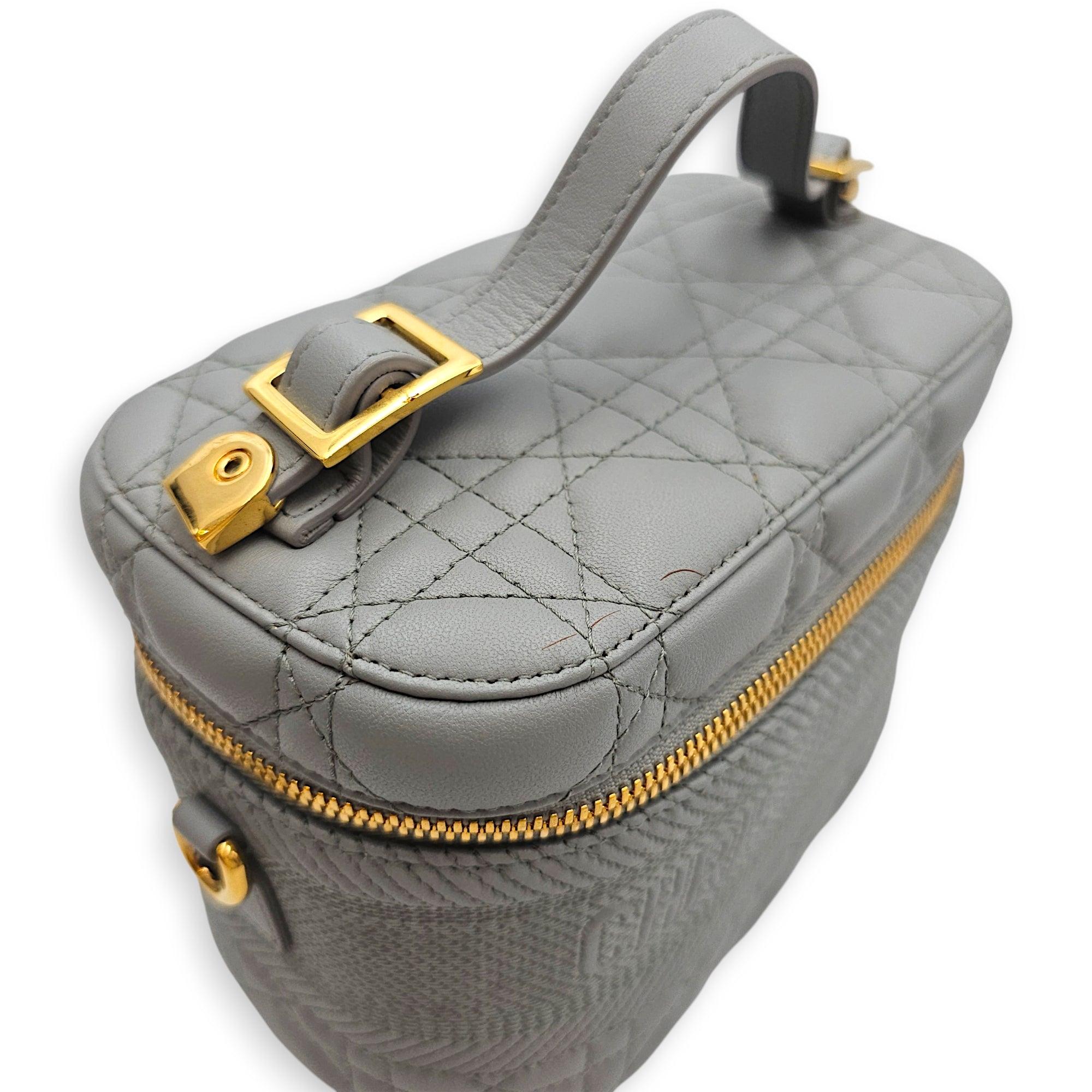 Small Dior Travel Vanity Case with Strap  Grey Vanity Bag in Lambskin Gold hardware CL2601-18886 12