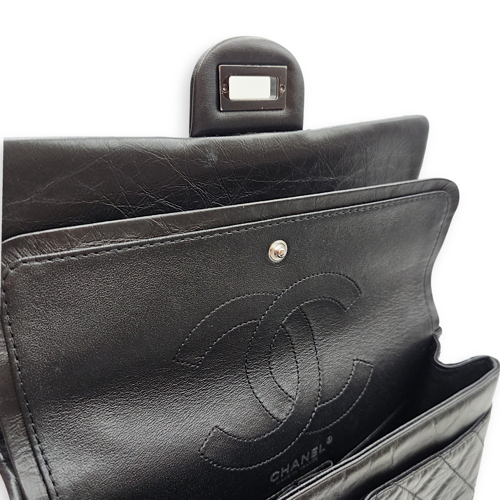 Reissue 2.55 flap 25 Black Shoulder Bag in Calfskin Ruthenium hardware CL2601-18909 7