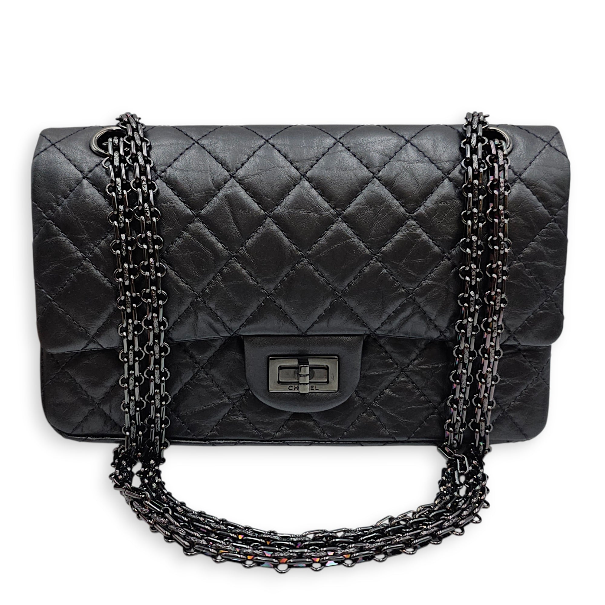 Reissue 2.55 flap 25 Black Shoulder Bag in Calfskin Ruthenium hardware