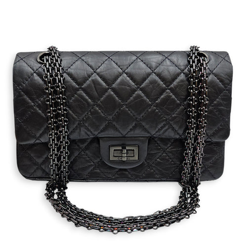 Reissue 2.55 flap 25 Black Shoulder Bag in Calfskin Ruthenium hardware