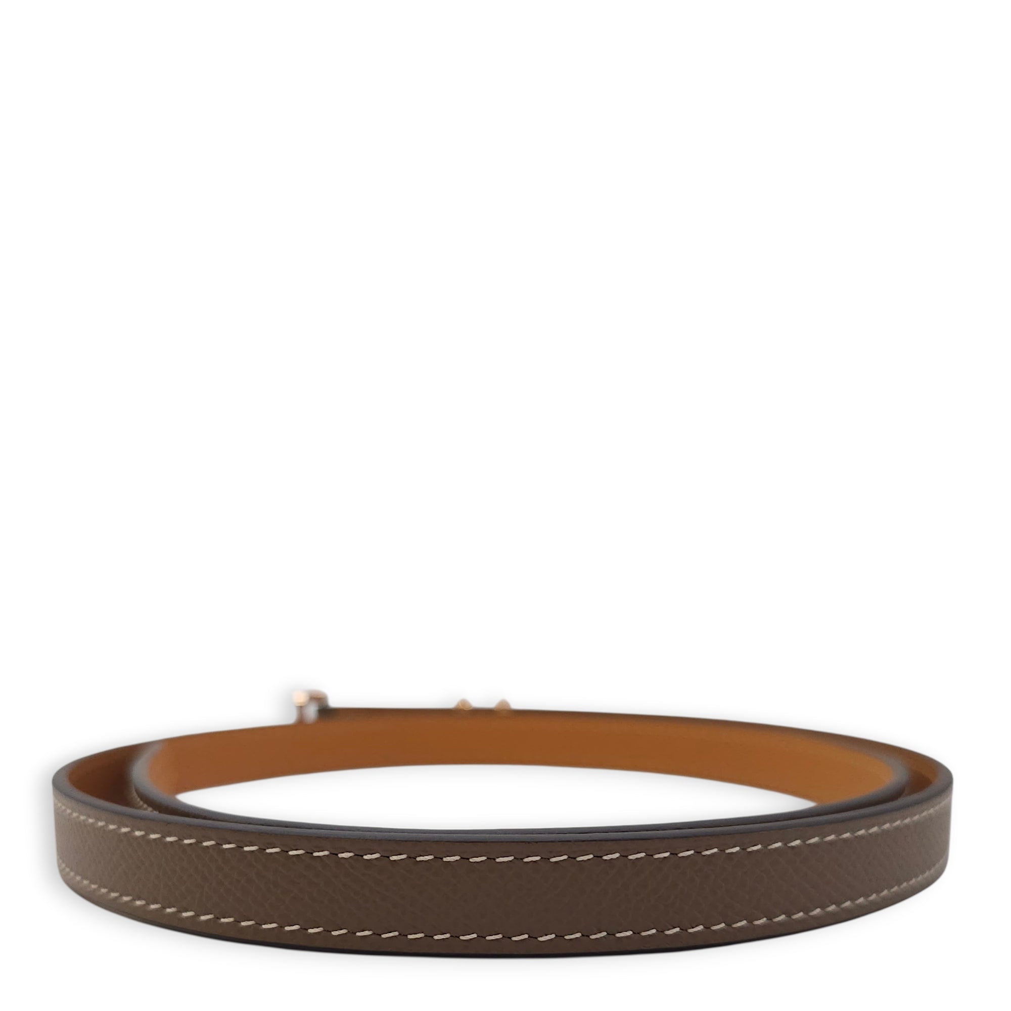 Pop H 15 Belt. Sz:80 Etoupe Belt in Epsom Rose Gold hardware CL2601-18910 2