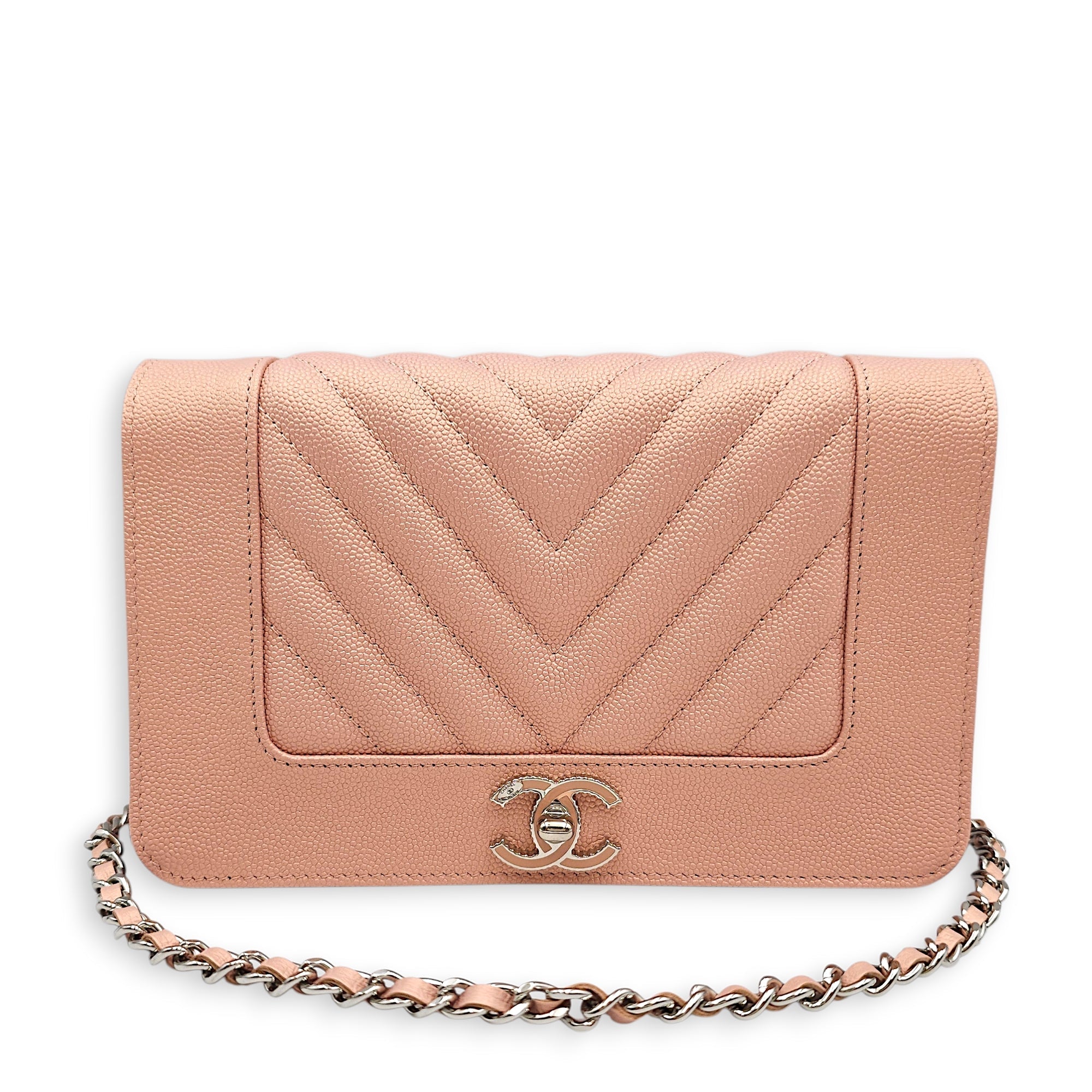 Mademoiselle WOC in Iridescent Pink Pink Crossbody Bag in Caviar Leather Silver hardware CL2601-18963 3
