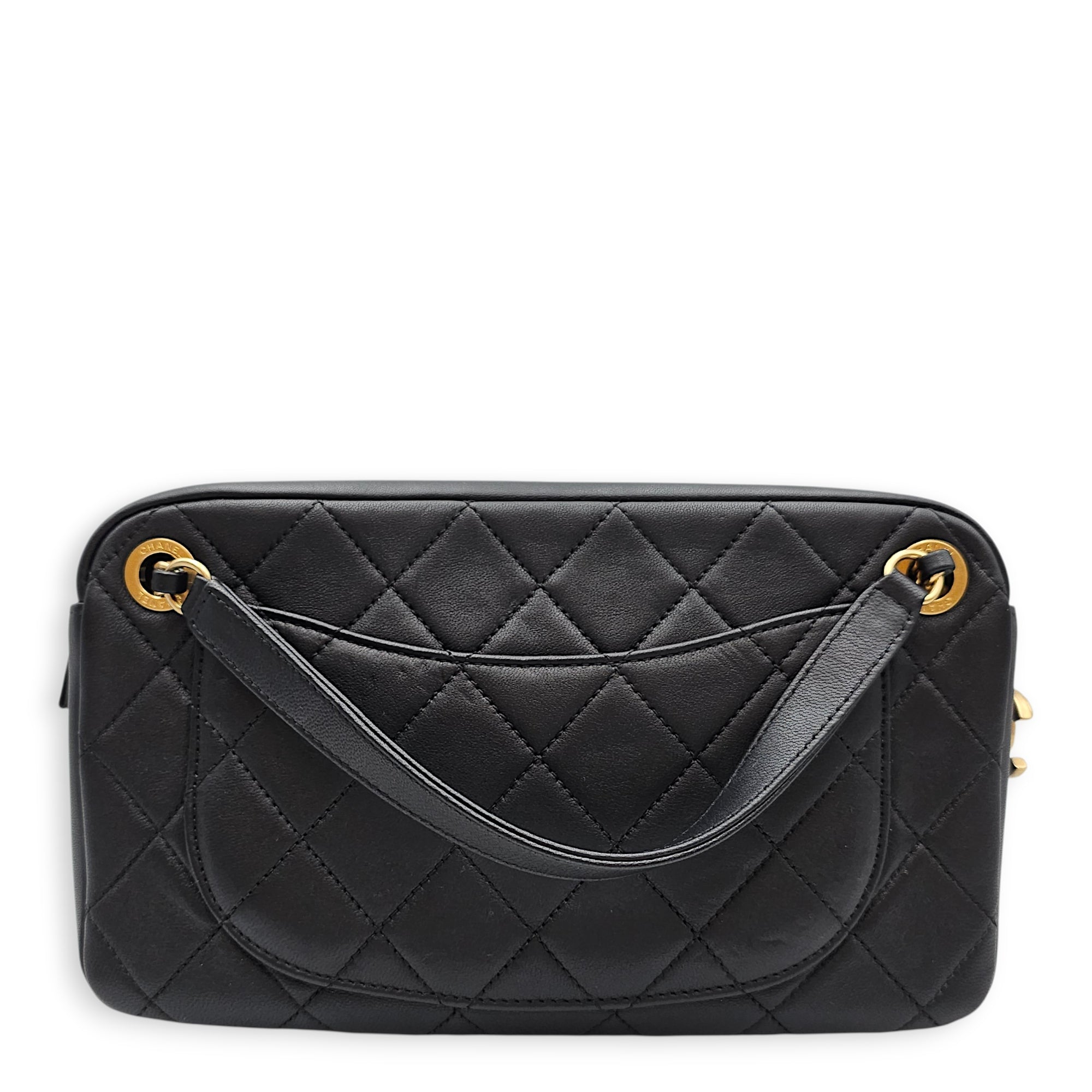 Quilted All About Chains Camera 24 Black Shoulder Bag in Lambskin Gold hardware CL2601-19028 2