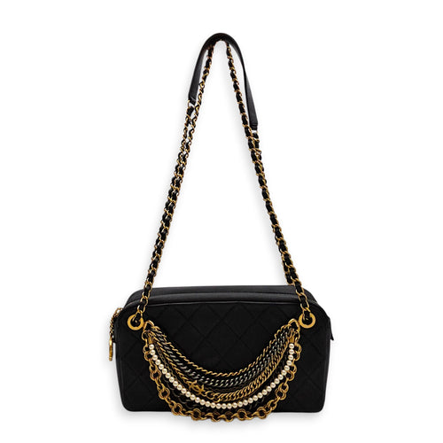 Quilted All About Chains Camera 24 Black Shoulder Bag in Lambskin Gold hardware CL2601-19028 3
