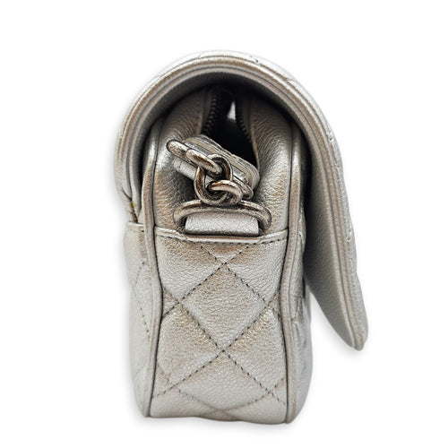 Quilted Flap Metallic Silver Shoulder Bag in Calfskin Ruthenium hardware CL2601-19060 10